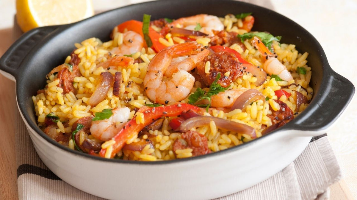 Rezept für Paella mit Chorizo und Garnelen Colono