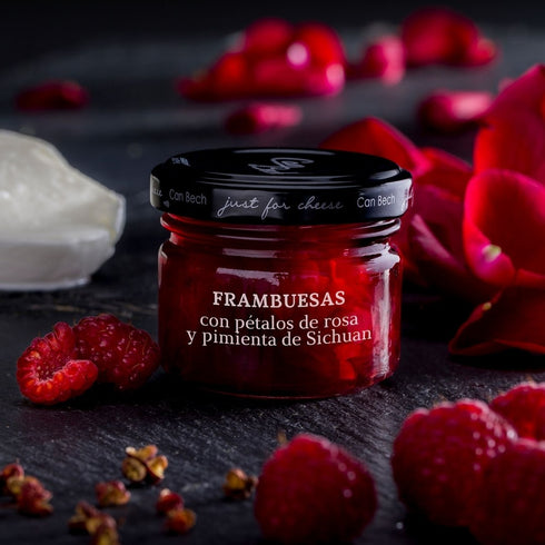 Käse Paarung Marmelade: Himbeer mit Rosenblättern und Sechuan Pfeffer 72g